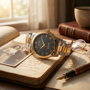 Elegant guldmonogram 50-års bröllopsdag armbandsur
