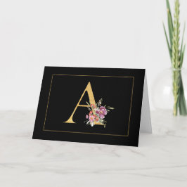 Elegant guldmonogram A med rosa blommor Anteckningskort