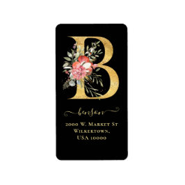 Elegant guldmonogram B Blommig adress Adressetikett