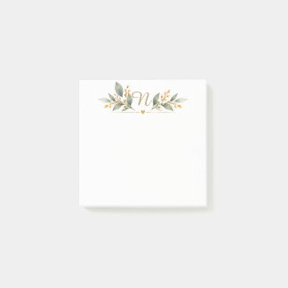 Elegant Guldmonogram Botanisk Brevpapper Post-it Block