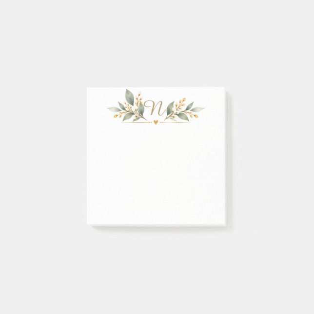 Elegant Guldmonogram Botanisk Brevpapper Post-it Block (Framsida)