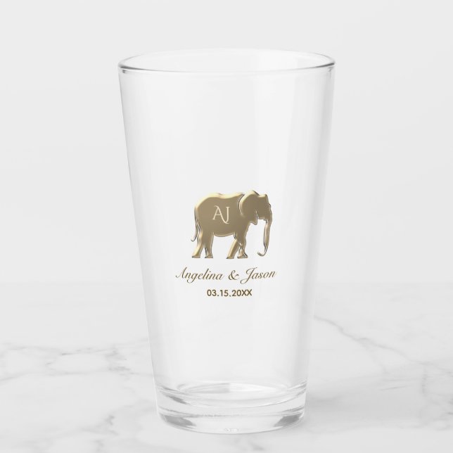 Elegant Guldmonogram Bröllop Glaskopp (Framsida)
