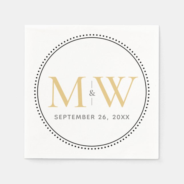 Elegant guldmonogram bröllop pappersservett (Framsidan)