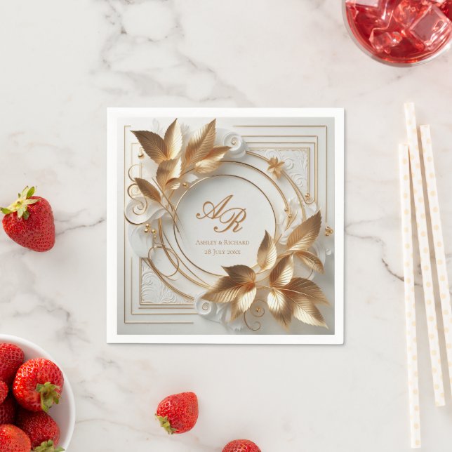 Elegant guldmonogram bröllop  pappersservett (Insitu)