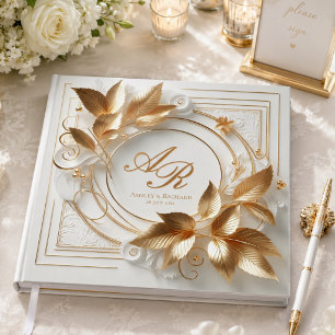 Elegant guldmonogram bröllopsgästbok gästböcker