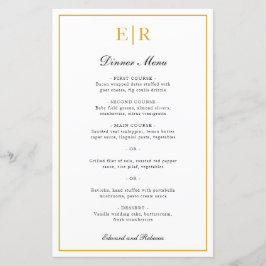 Elegant guldmonogram formell bröllopsmeny