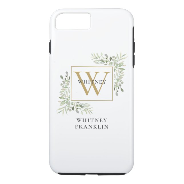 Elegant guldmonogram grönska bladverk Case-Mate iPhone skal (Baksida)
