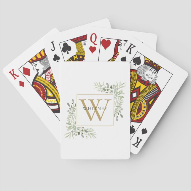 Elegant guldmonogram grönska Personlig Casinokort (Baksidan)