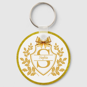 Elegant guldmonogram-kam, båge Personligt namn Nyckelring
