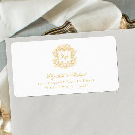 Elegant guldmonogram Krönings högstidsadress Adressetikett