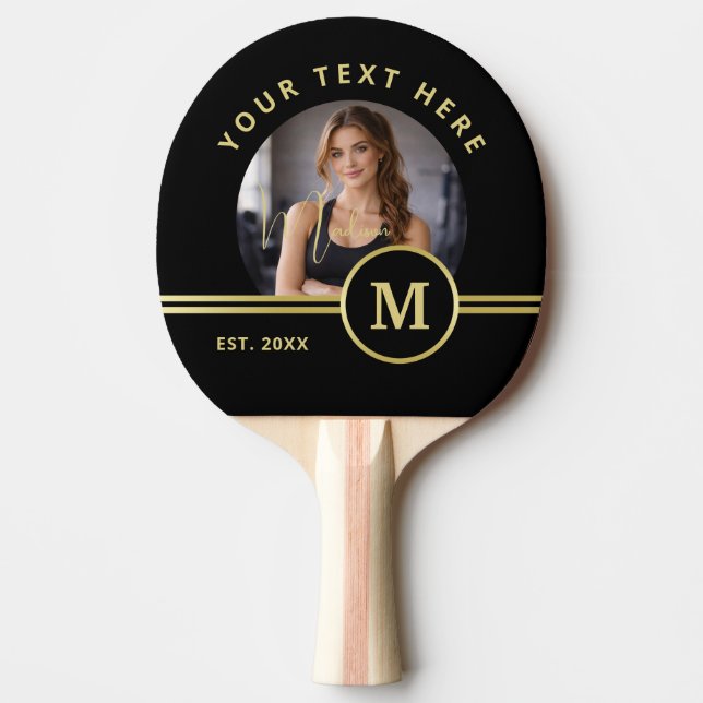Elegant guldmonogram med foto pingisracket (Framsidan)