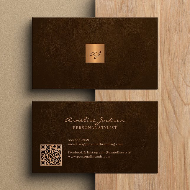 Elegant guldmonogram modern QR-kod Visitkort (Skapare uppladdad)