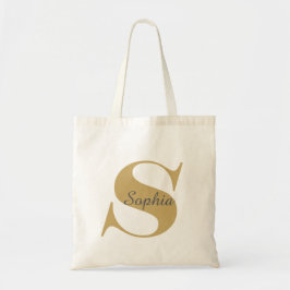 Elegant guldmonogram och namn i skrivstil - handvä tygkasse