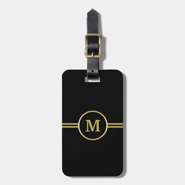Elegant guldmonogram på svart bagagebricka (Vertikal Framsida)