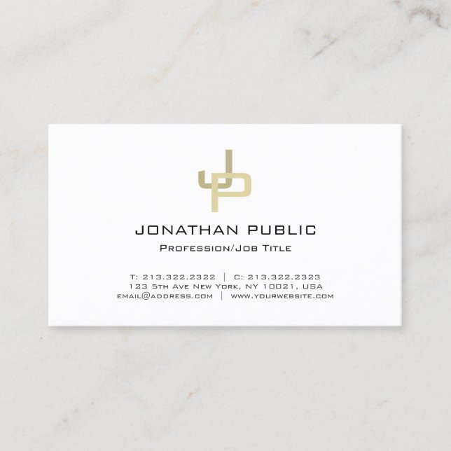 Elegant Guldmonogram Professionell Modern Enkel Visitkort (Framsida)