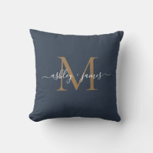 Elegant guldmonogram skriptnamn bröllop blå