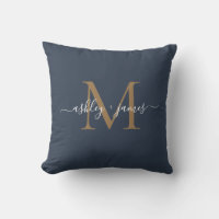 Elegant guldmonogram skriptnamn bröllop blå