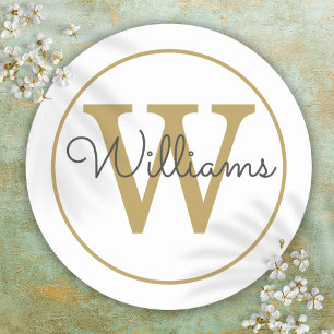 Elegant guldmonogram skrivstil namn runt klistermärke