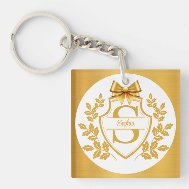 Elegant guldmonogram vapen, båge Personligt namn (Framsidan)