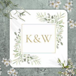 Elegant guldmonogram Växtlighet Bröllop Fyrkantigt Klistermärke