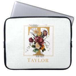 Elegant guldmonogram vinröd blommig och namn laptop fodral
