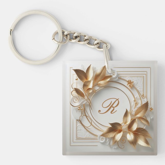 Elegant Guldmonogramnyckelring (Framsidan)