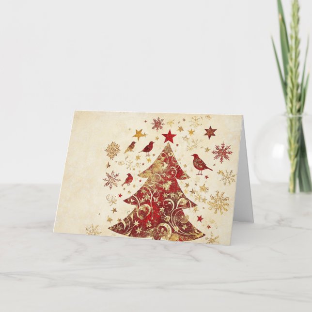Elegant guldolja och Glitter Julgran Kort (Framsida)