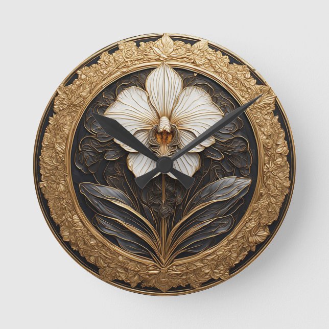 Elegant guldorkidédesign rund klocka (Framsida)