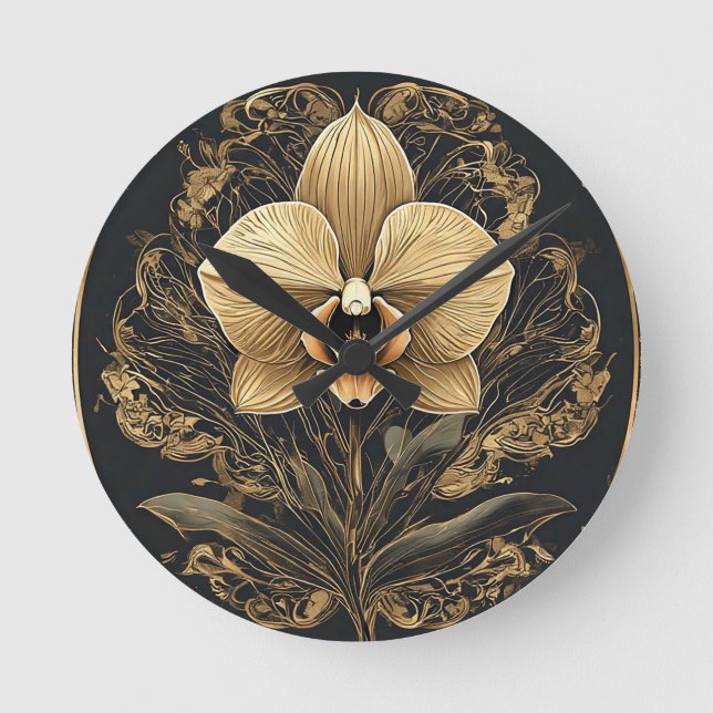 Elegant guldorkidédesign rund klocka (Framsida)