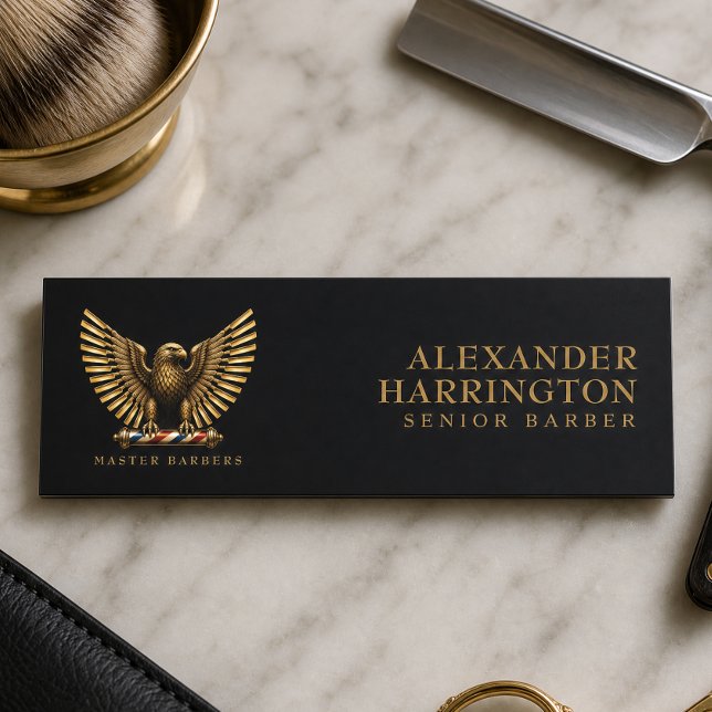 Elegant Guldörn Barber Shop Logotyp Personalnamn Namnbricka (Skapare uppladdad)