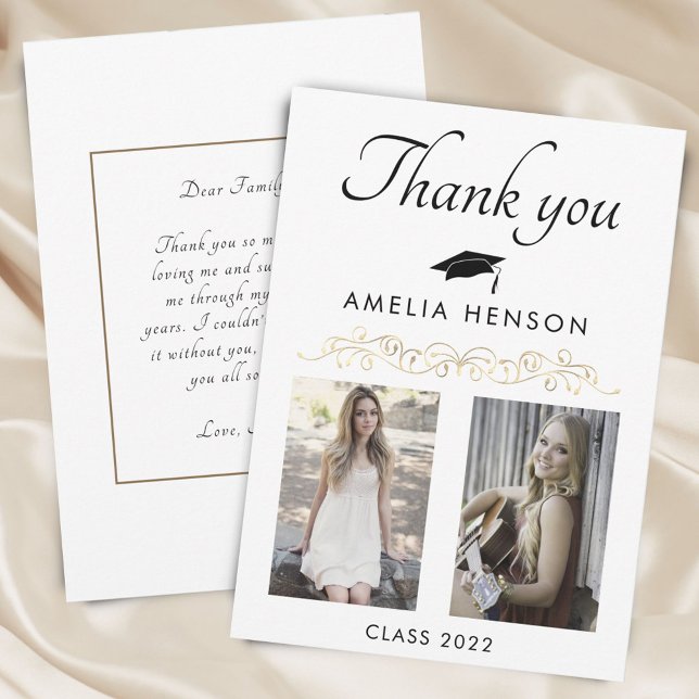 Elegant guldornament 2 fotoexamen tack kort (Skapare uppladdad)