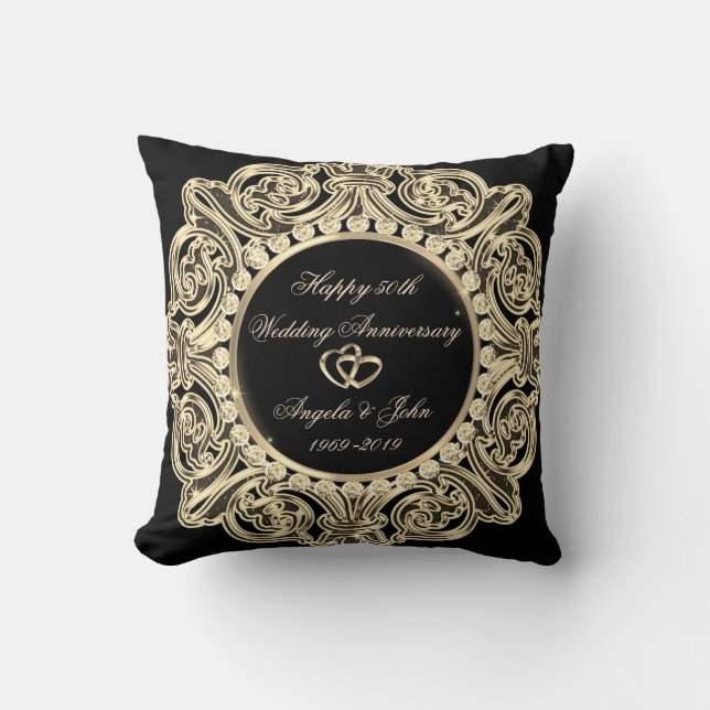 Elegant guldornament 50-års bröllopsdag kudde (Framsida)
