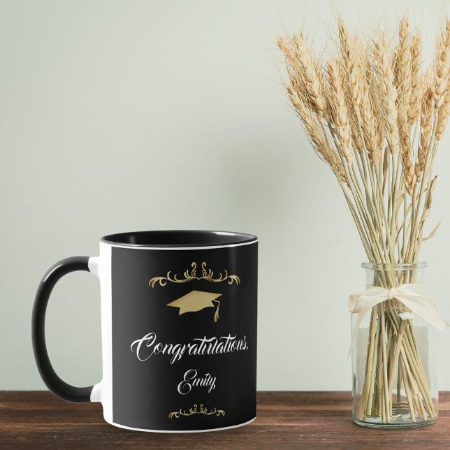 Elegant guldornament Grattis Examen Mugg (Skapare uppladdad)