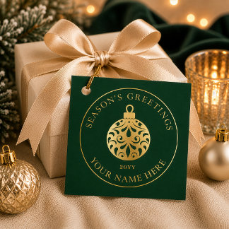 Elegant guldornament grön fir julklapp gåvor etiketter