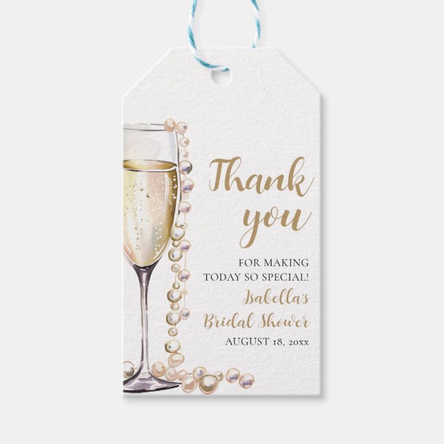 Elegant Guldpärlor och Prosecco Bröllopsdusch Presentetikett (Framsidan)