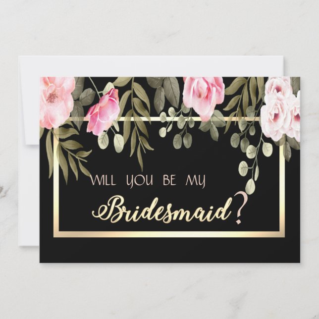 Elegant guldram blommig brudtärna-kort inbjudningar (Framsida)