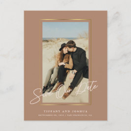 Elegant guldram fotobryllop Save The Date Meddelande Vykort