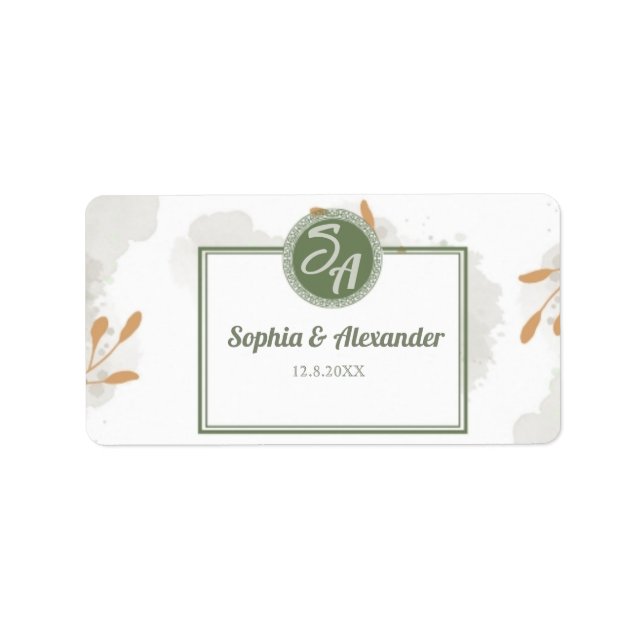 Elegant guldram & grönska blomsterbröllop  adressetikett (Framsidan)