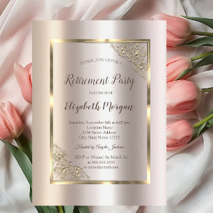 Elegant guldram, Magnolia pensionering Inbjudningar