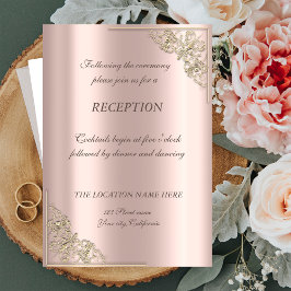Elegant guldram roséguld bröllopsmottagning inbjudningar