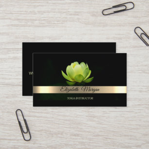 Elegant Guldrandig Grön Lotusblomma Yoga Visitkort