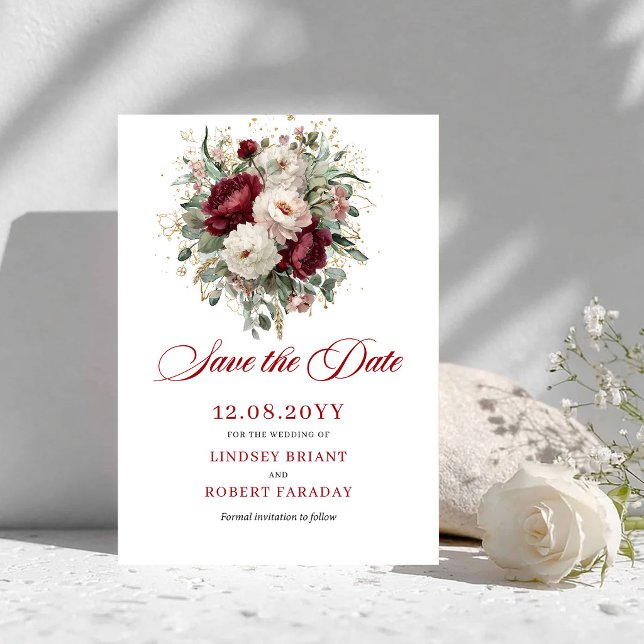 Elegant guldrodnad burgunderfärgad Spara datum Datumet (Elegant Gold Blush Burgundy Save The Date)