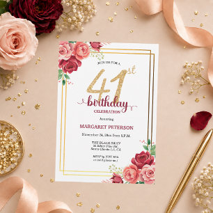 Elegant guldros Blommig 41-årsfest Inbjudningar