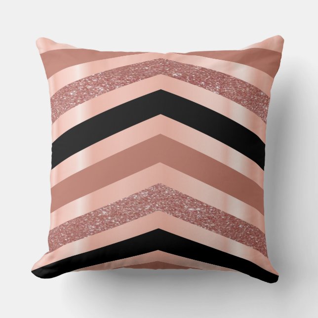 Elegant guldrösa och svart Chevron-design Kudde (Framsida)