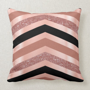 Elegant guldrösa och svart Chevron-design Kudde