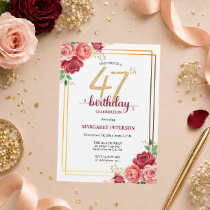 Elegant guldrosblom 47-årsfest inbjudningar