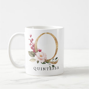 Elegant guldrosblommig bokstav Q Kaffemugg