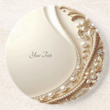 Elegant guldsandsten coaster med blomsterdekor