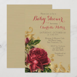 Elegant guldscroll Floral Bebis Shower Inbjudningar