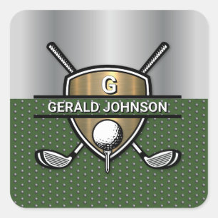 Elegant guldsköld golfmonogramdesign fyrkantigt klistermärke